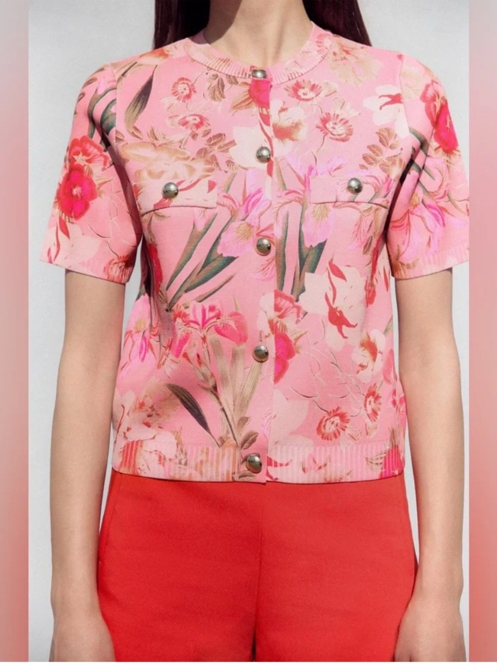 Zara Pink Floral Cardigan Size S